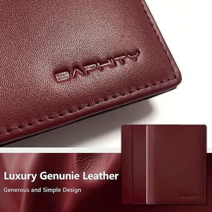 Genuine Leather Passport Holder Wallet Cover for Women,Rfid Travel Wallet Passport Document Holder with Zipper Pocket & Transparent Window Gift for Women - Wine Red