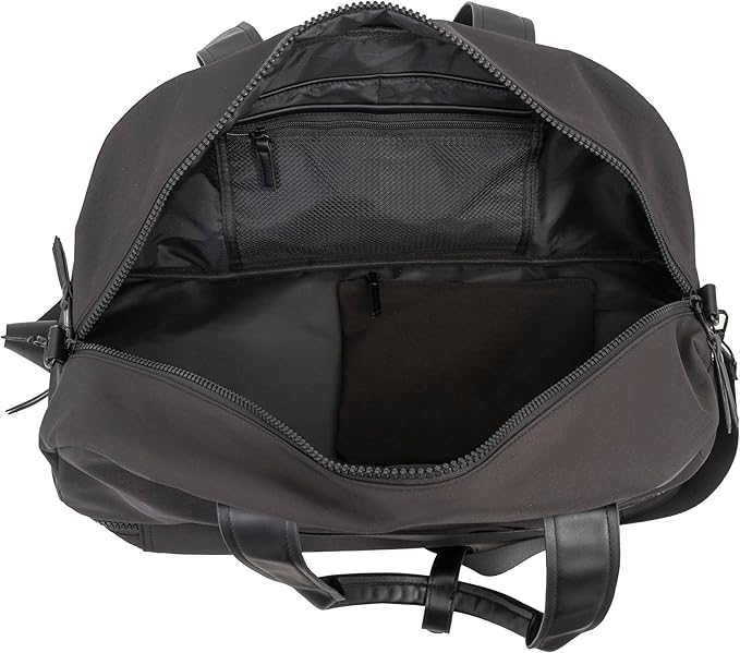 Joan & David 22" Drop Bottom Travel Weekender Overnight Gym Duffel Bag, Includes Front Zip Pocket, Interior Mesh Zip, Detachable Pouch with TSA Approved Bottles (Black)