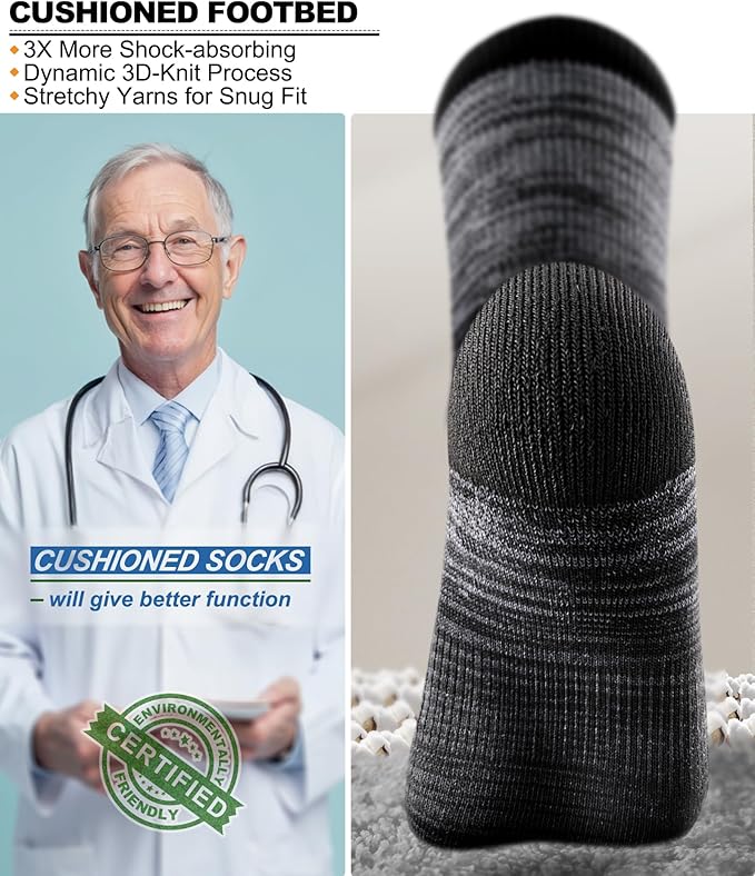 BULLIANT Compression Socks for Men 6Pairs, Athletic Crew Socks Cushioned For Men Sports Running-Arch Support