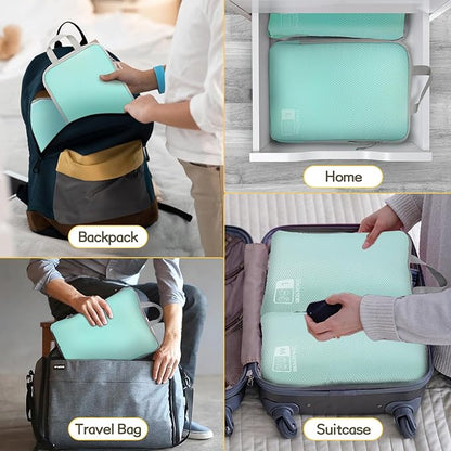 Compression Packing Cubes 6 Set, Dual Zipper Compression Packing Cubes for Travel, Space-Saving Packing Bags for Suitcases, packing cubes with shoe bag