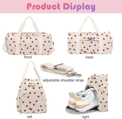 Kids Strawberry Duffle Bag for Girls and Woman with Shoe Compartments,Gymnastics Sports Bag for Kids Dance