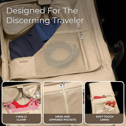 Briggs & Riley 21" Carry-On Wheeled Garment Spinner - Carry On Luggage for Travel, Suitcases with Wheels, Softside Rolling Bag for Men & Women, Built in Hook for Clothes - Baseline Collection, Black