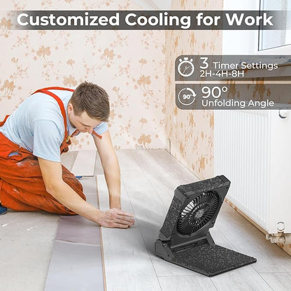 PANERGY Solar Fan with Lantern for Camping, Rechargeable Battery Powered Fan(36H cooling/60H lighting), 4-Speed, 8H Timer, 90°Folding Cordless & Portable for Outdoor Travel RV Power Outage