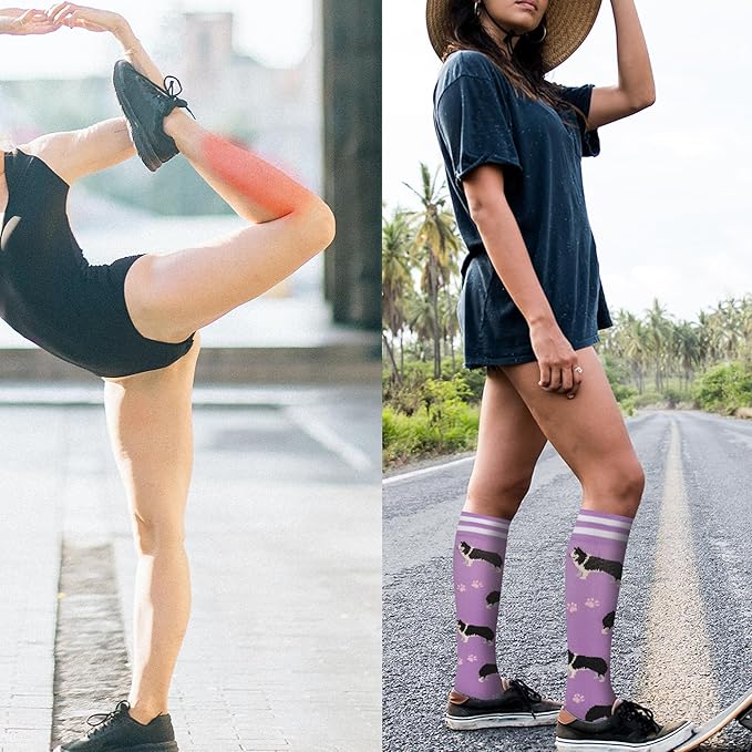 fenglaoda Compression Socks Women Men 6 Pairs, Knee High Best Support Circulation Socks for Running, Travel, Flight, Nurse