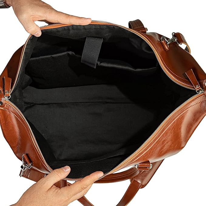 Travel Leather Bag - Genuine Duffel Bag Overnight Weekender for Men & Women (Brown)