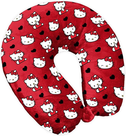 Northwest Sanrio Hello Kitty Cute Hearts Travel Neck Pillow, U-Shaped Plush Cushion for Airplane, Traveling, Car, 12x13 inches