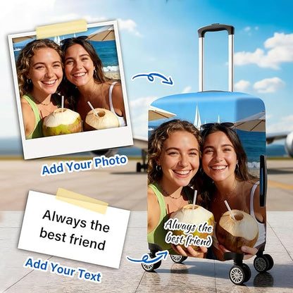 Custom Luggage Cover Personalized Photo Suitcase Protector - Add Your Photo, Name & Text, Double-Sided Design, Elastic & Washable Suitcase Protector Cover