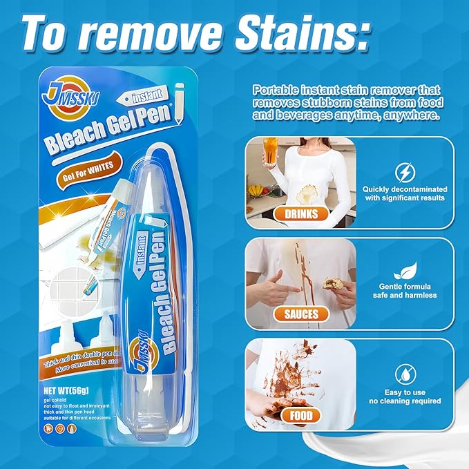 Bleach Pen For Clothing, Bleach Pen, Stain Remover Pen, bleach Gel pen, Clothing Bleached DIY Design, Travel, Instantly Remove Stains, Pearl White (1.76 Fl Oz (Pack of 1), Lemon)