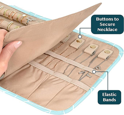 Pavilia Foldable Jewelry Organizer - Travel Roll Bag with Compartments for Earrings, Rings, Necklaces, Bracelets - Packing Accessory