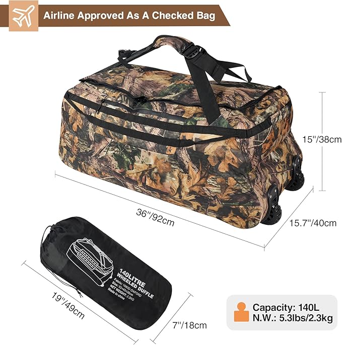 REDCAMP 85L/120L/140L Foldable Duffle Bag with Wheels, Large Travel Duffel Bag