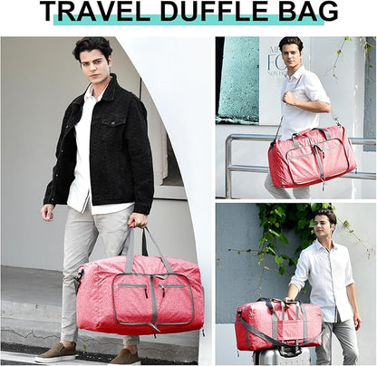 Dimayar 85L Travel Duffle Bag for Men Women - Foldable Duffel Bag with Shoes Compartment - Overnight Bags Waterproof & Tear Resistant(Pink)
