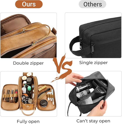 Elviros Toiletry Bag for Men, Large Travel Shaving Dopp Kit Water-resistant Bathroom Toiletries Organizer PU Leather Cosmetic Bags