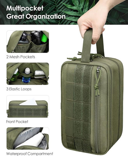 TACTICISM Toiletry Bag for Men - Dry Wet Separate Travel Toiletry Bag, Tactical Molle Dopp Kit for Men with Large Capacity, Water-Resistant Shaving Bag for Adult Women for Travel, Green