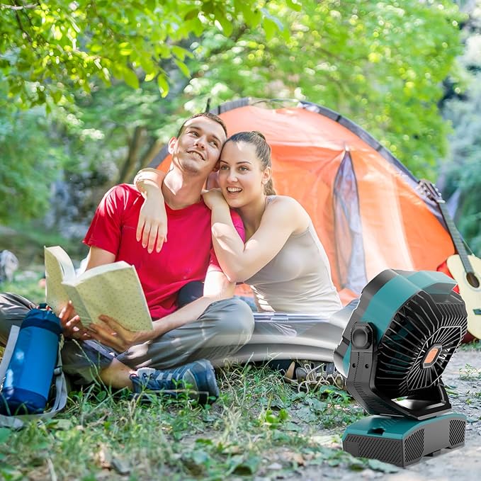 Camping Fan Portable 20000mAh Oscillating Battery Powered Fan Rechargeable Camping essentials Tent Light Hook 270° Pivot Battery Operated USB Desk X68 Cyan