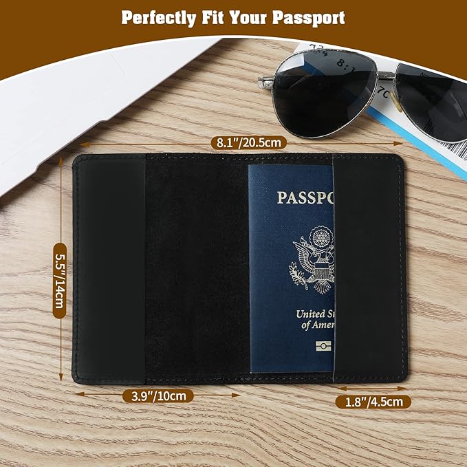 Jack&Chris Leather Passport Holder, Passport Travel Wallet Cover Case for Men Women, Leather Travel Documents Organizer Protector, JC105-Black