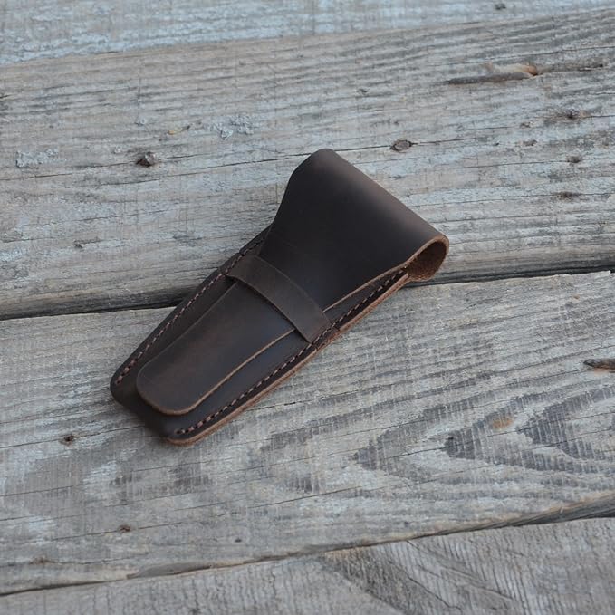 JJNUSA Old Fashioned Sleeve Travel Pouch Leather Safety Razor Case, Double Edge Razor 4.5", Shaving Accessories, Personal Care Essentials, Men's Shaving Razor (Dark Brown)