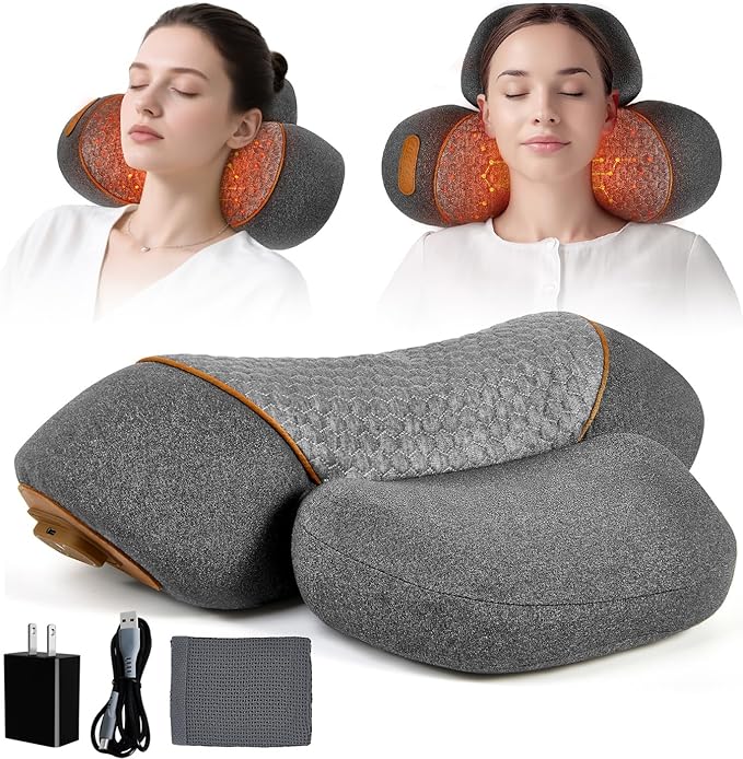 Neck Massager Pillow, 3-in-1 Neck Massager, Travel Massage Pillow for Shoulder Pain Relief, Deep Tissue Pain with Heat and Traction, Hump Corrector
