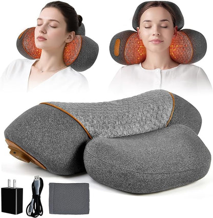 Neck Massager Pillow, 3-in-1 Neck Massager, Travel Massage Pillow for Shoulder Pain Relief, Deep Tissue Pain with Heat and Traction, Hump Corrector