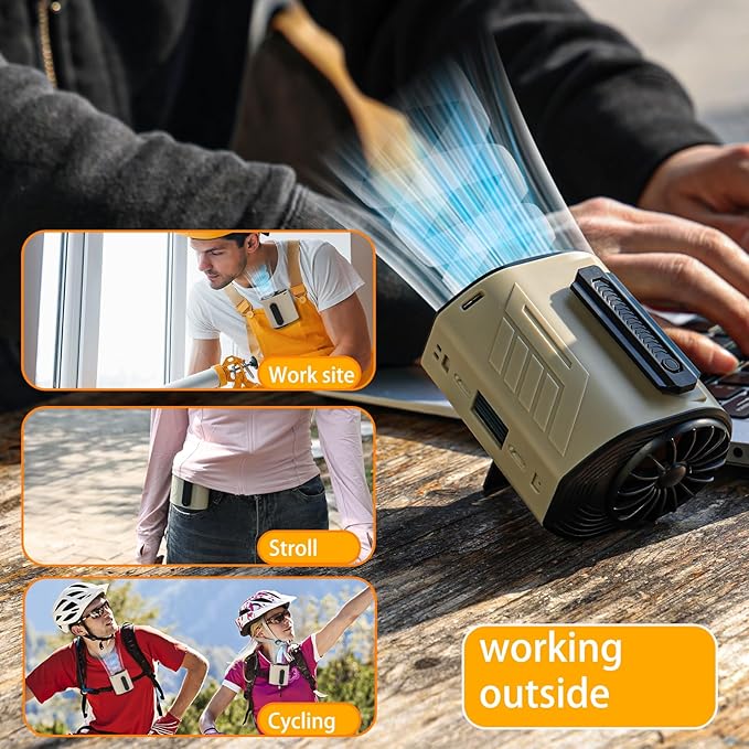 Portable Waist Fan Detachable Double Fan Combination Turbo Technology10000 mAh 5-Speed 13000RPM Clip On Belt Wearable Personal Neck Fan for Traveling Outdoor Jobsite Camping WZ-ruijiang (GREEN +BLACK)