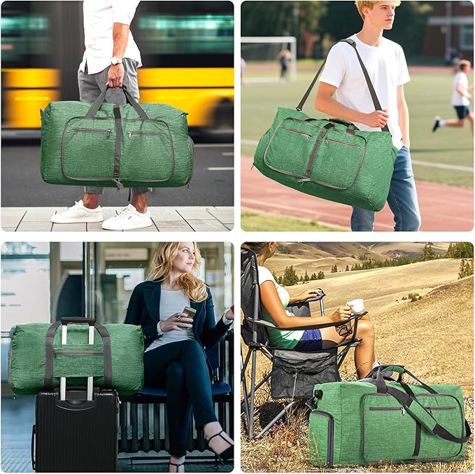 Vomgomfom 65L/85L/115L Foldable Travel Duffle Bag, Lightweight Checked Luggage with Shoe Compartment, Water-Resistant Weekender Overnight Bag for Men & Women