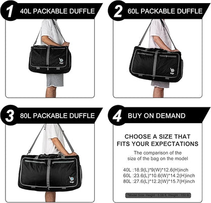 Bago Foldable Duffel Bags for Traveling Women & Men - 60L Medium Packable Duffle Bag for Travel with Shoe Compartment - Water Repellant, Heavy Duty, Lightweight Folding & Collapsible (SnowDepBlue)