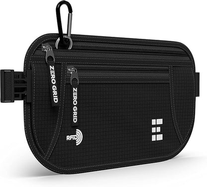 Money Belt for Secure Travel - RFID Blocking Slim Passport Holder - Hidden Waist Pouch for Cash, Credit Cards, Documents - Concealable Under Clothes, Water-Resistant Slim Fanny Pack for Men and Women