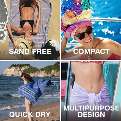 Turkish Beach Towels, Bulk Case of 12 | Oversized, Quick Dry, Sand Free | 100% Cotton, Large 38x71 Towels for Beach, Pool, Travel | Ultra-Soft, Compact, Absorbent | Baby Blue