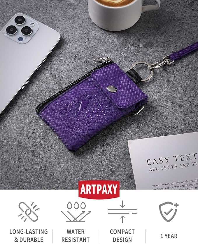 Minimalist Wallet For Mens Womens, Keychain RFID Blocking Zipper Small Wallet with ID Window 2 Lanyards,Water Resistant Travel Cash Card Coin Case Boys Girls