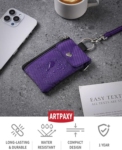 Minimalist Wallet For Mens Womens, Keychain RFID Blocking Zipper Small Wallet with ID Window 2 Lanyards,Water Resistant Travel Cash Card Coin Case Boys Girls