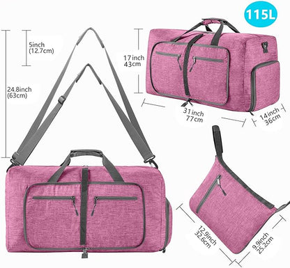 Vomgomfom 65L/85L/115L Foldable Travel Duffle Bag, Lightweight Checked Luggage with Shoe Compartment, Water-Resistant Weekender Overnight Bag for Men & Women