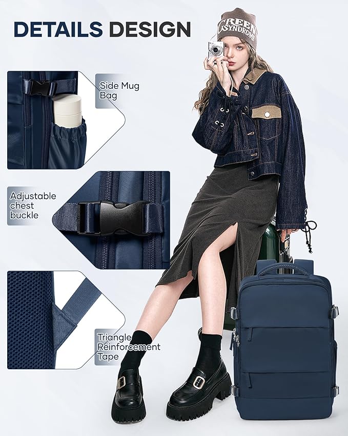 Vacuum Backpack Travel with Pump,Vacuum Seal Bags for Clothing, Shoe Compartment,United Airlines Personal Item Bag 17x10x9,Mochila compresion al vacio,Navy Blue