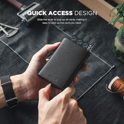 VULKIT Pop up Card Wallet Minimalist Cash Wallets RFID Blocking Leather Smart Credit Card Holder with ID window for Men