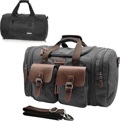 Wildroad Travel Bags for Men, Gym Bag & Duffle Bag for Travel, Carry on Bag Duffel Bag 3 IN 1 Expandable Overnight Weekender Bag (Black, Large-50L+ Gym Bag)