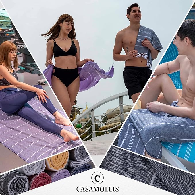 Turkish Beach Towel, Prewashed, 100% Cotton, Soft, Absorbent, Quick Dry, Sand Free Large Oversize Beach Towels for Bathroom Camping Yoga Gym Pool Travel Size 39x71 Inches (Gray)