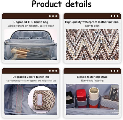 BOYATU Travel Makeup Bag for Women: Western Boho Make up Bag Set of 3 - Large Capacity Vegan Leather Cosmetic Bag - Waterproof Toiletry Bag with Compartments & Handle & Divider(J-2-Brown)