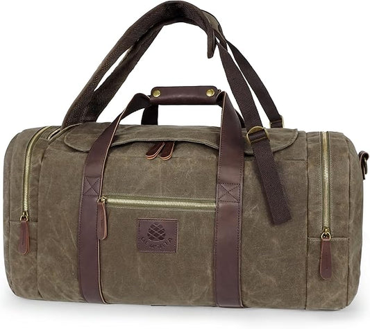 Duffle Bag for Travel, 50L Waxed Canvas Duffle Bag Vintage Travel Bag Overnight Bag with Shoes Compartment Men (Vintage Grey, Large-50L)