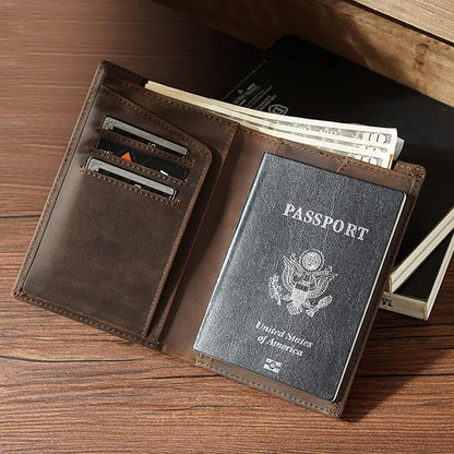 Polare Functional RFID Blocking Leather Passport Holder Travel Bifold Wallet For Men