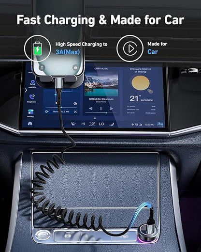 USB C to USB C Cable Coiled 6FT 2Pack, Braided Type C Charger for Car 66W Fast Charging Cord Compatible with iPhone 17 16 15, iPad, Samsung Galaxy, Google Pixel, Moto, LG, TCL Phones