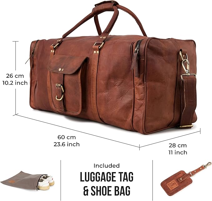 Berliner Bags Vintage Genuine Leather Duffle Bag New York XL for Travel or the Gym, Weekender, Travel Bag, Overnight Bag for Men and Women - Brown