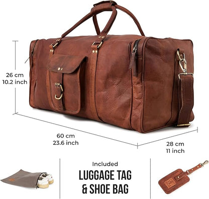 Berliner Bags Vintage Genuine Leather Duffle Bag New York XL for Travel or the Gym, Weekender, Travel Bag, Overnight Bag for Men and Women - Brown