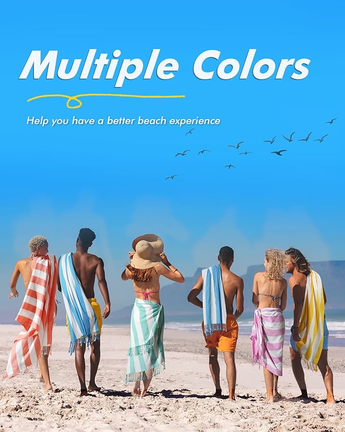 2 PacksOversized Cotton Turkish Beach Towels 74"x38" Thin Quick Dry Sand Free Pool Swim Bathing Towel Extra Large Blanket Adult Travel Essentials Accessories Summer Vacation Blue Purple Stripe