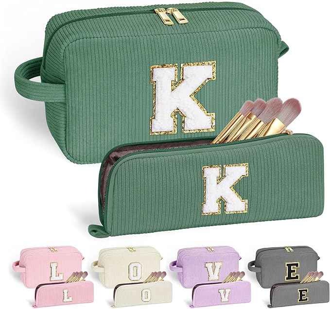 YOOLIFE Initial Travel Makeup Bag Cosmetic Bag - Teen Girl Gifts Trendy Stuff Friend Birthday Gifts for Women Teen Girl Kids