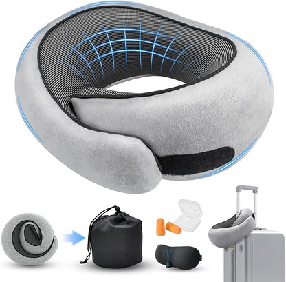 Neck Pillow for Traveling, Travel Pillows for Airplanes 2025 New 100% Pure Memory Foam, Neck Pillow Airplane with 360º Ergonomic Design, Travel Neck Pillows for Airplanes, Office and Car