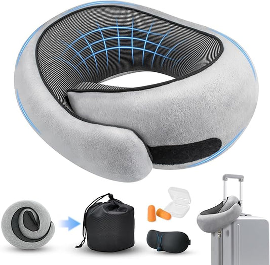 Neck Pillow for Traveling, Travel Pillows for Airplanes 2025 New 100% Pure Memory Foam, Neck Pillow Airplane with 360º Ergonomic Design, Travel Neck Pillows for Airplanes, Office and Car