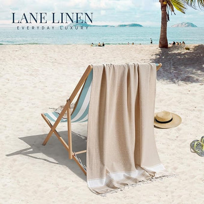 LANE LINEN Beach Towel 4 Pack, Oversized Beach Towels for Adults, Lightweight Travel Beach Towels, Pre-Washed for Soft Hand Feel, Quick Dry Beach Towels, 39"x71" - Beige