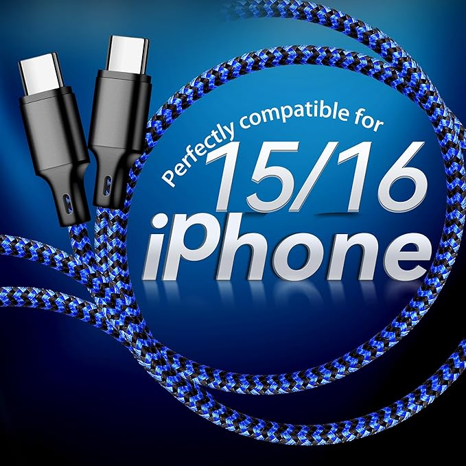 cugunu USB C to USB C Charger Cable, 5 Pack [3/3/6/6/10ft] Type C Fast Charging Cord High Data & Transfer Wire Compatible for iPhone 17/16/15 Plus/Pro Max iPad Pro Ps5 Controller Samsung (Black Blue)