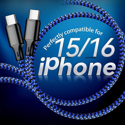 cugunu USB C to USB C Charger Cable, 5 Pack [3/3/6/6/10ft] Type C Fast Charging Cord High Data & Transfer Wire Compatible for iPhone 17/16/15 Plus/Pro Max iPad Pro Ps5 Controller Samsung (Black Blue)