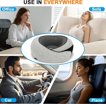 Advanced Neck Travel Pillow | 100% Pure Memory Foam, Designed for The Comfort of Travel & Office, Travel Pillow for Plane, Car, Home, Work, Dark Grey
