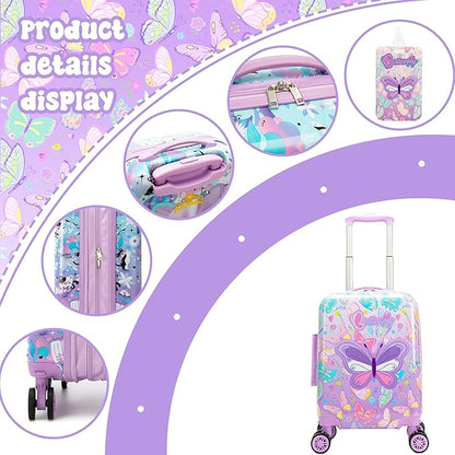 Kid's Luggage Set 3 Piece Suitcase Set 16" Hardside Luggage with Spinner Wheels Girls Carry on Toddler Travel Rolling Suitcase with Duffle Bag Neck Pillow Airline Approved