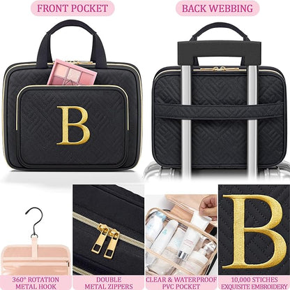 Gifts for Women, Initial Toiletry Makeup Bag Hanging Cosmetic Organizer with Embroidery Letter Personalized Nurse Teacher Appreciation Gift Birthday Christmas Gifts for Mom Sister Wife Friend Auntie